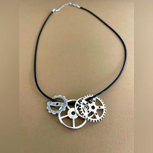 Steampunk unisex silver gears necklace with lobster clasp